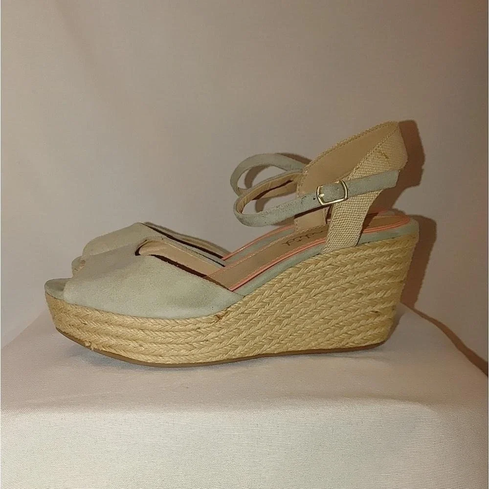 Splendid Ganes Seafoam Green Suede Wedge Sandal Size 9‎ Espadrilles Platform